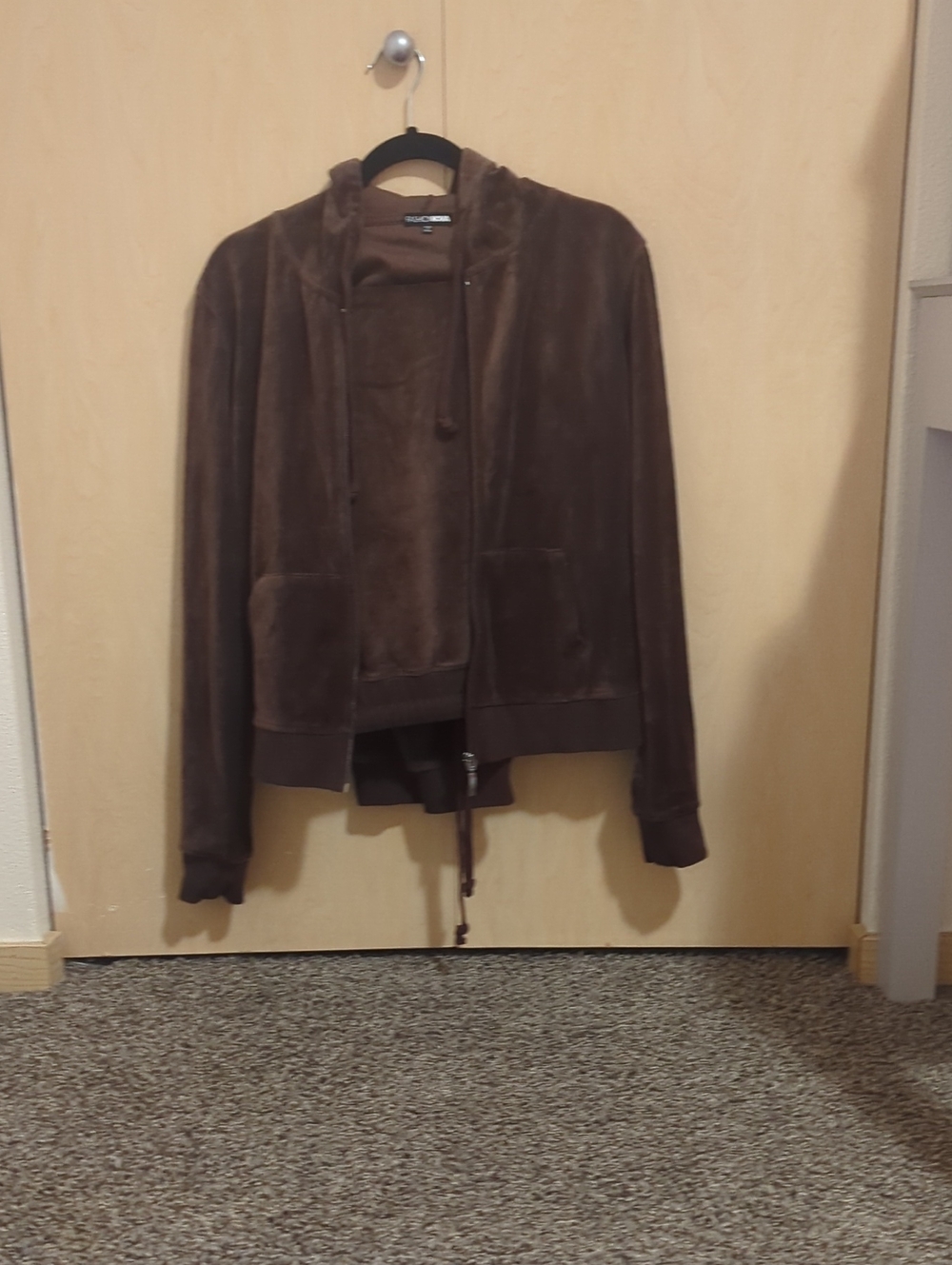 Women's Brown Velvet Zip Hoodie Jacket With Sweatpants